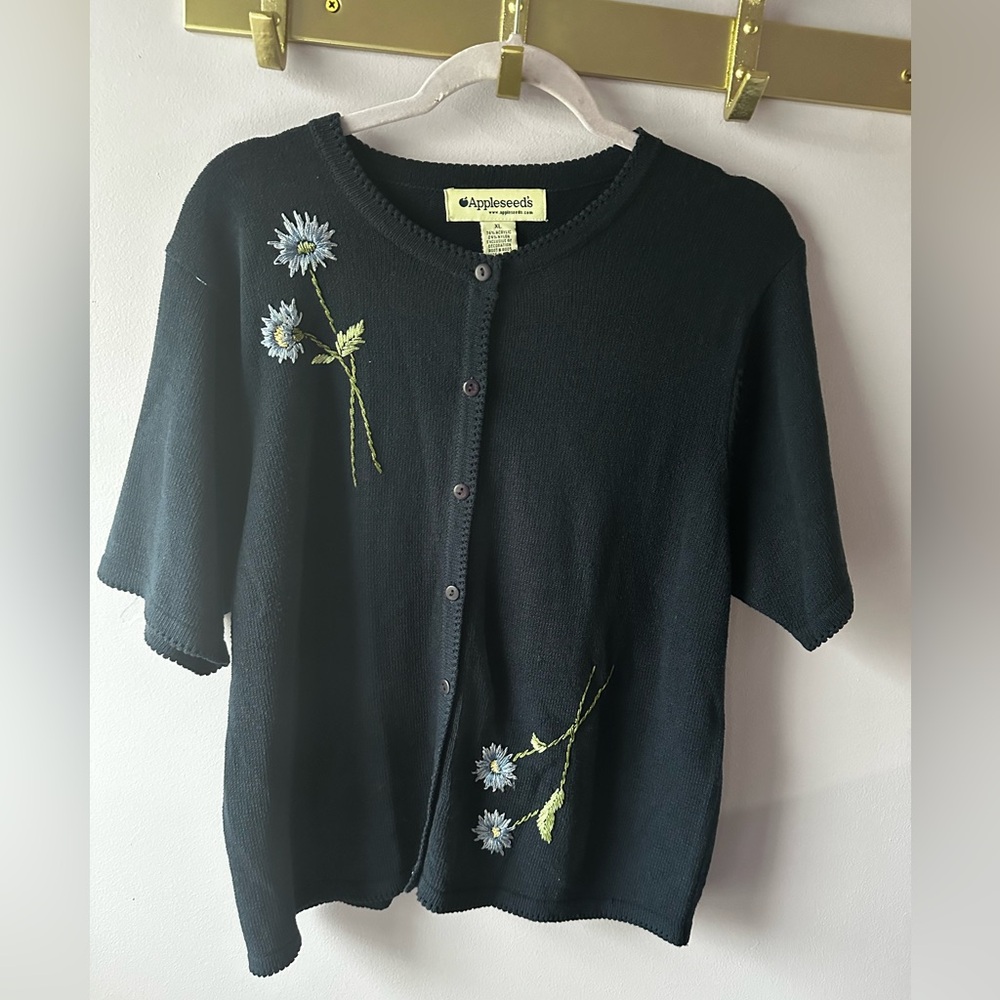Appleseed’s Navy Blue Floral Cardigan Sweater Size XL